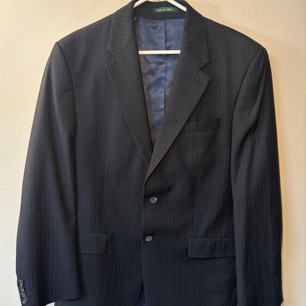 LAUREN RALPH LAUREN 100% WOOL NAVY PINSTRIPE SUIT JACKET BLAZER MENS SZ …